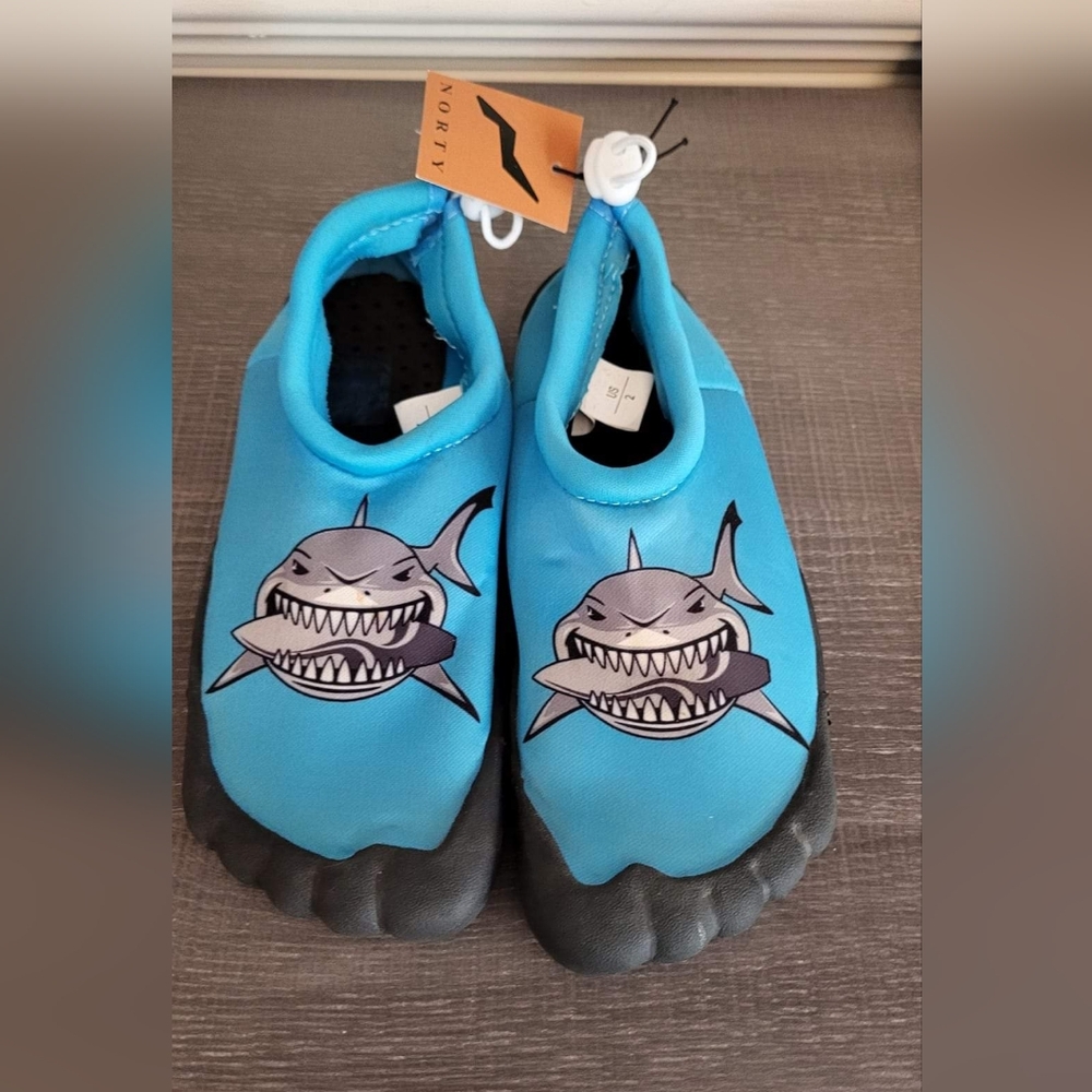 Children's Water Shoes by Norty. Blue with a cute shark! Size 2Y